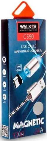 Кабель Walker C590 Magnetic USB-A - micro USB 12w 2.4a 1м cable Silver - фото 2