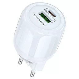 Сетевое зарядное устройство Borofone BA94A 30w PD/QC USB-C/USB-A ports fast charger blue