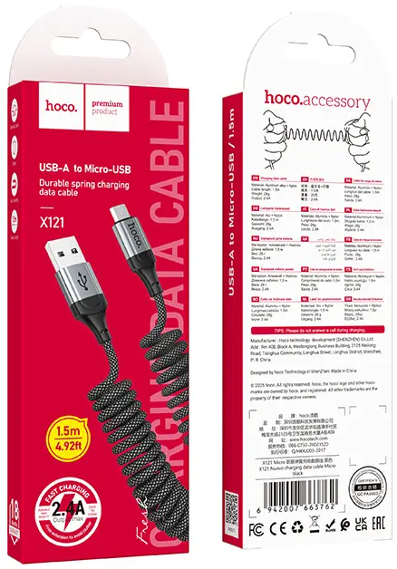Кабель Hoco X121 USB-A - micro USB 12w 2.4a 1м cable Black - фото 9