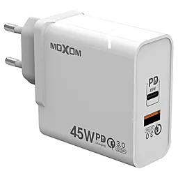 Мережевий зарядний пристрій з швидкою зарядкою MOXOM MX-HC29 45w PD USB-C/USB-A ports charger white