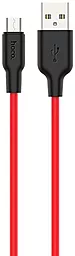Кабель Hoco x21 Plus Fluorescent USB-A - micro USB 12w 2.4a 1м cable Black/Red