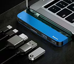 Мультипортовый USB-A хаб Baseus Transparent Series USB-C Multifunctional Adapter Blue (CAHUB-TD03) - миниатюра 5