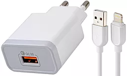 Сетевое зарядное устройство EMY MY-A301Q USB-A QC3.0 18W 3A + Lightning Cable White