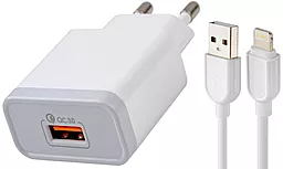 Сетевое зарядное устройство EMY MY-A301Q 18w QC3.0 home charger + Lightning cable white (MY-A301Q-LW) - фото Сетевое зарядное устройство EMY MY-A301Q 18w QC3.0 home charger + Lightning cable white (MY-A301Q-LW)