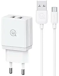 Мережевий зарядний пристрій Usams 2.1a 2xUSB-A home charger + micro USB cable white (HCXLTZ02) - фото Мережевий зарядний пристрій Usams 2.1a 2xUSB-A home charger + micro USB cable white (HCXLTZ02)