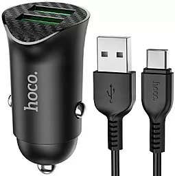 Автомобильное зарядное устройство с быстрой зарядкой Hoco Z39 18w QC3.0 2xUSB-A ports car charger + USB-C cable black - фото Автомобильное зарядное устройство с быстрой зарядкой Hoco Z39 18w QC3.0 2xUSB-A ports car charger + USB-C cable black