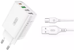 Мережевий зарядний пристрій XO L120 20w PF/QC3.0 3xUSB-A/USB-C ports microUSB cable white