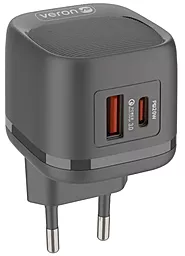 Сетевое зарядное устройство Veron TC20 20w PD USB-C/USB-A ports charger + USB-C to USB-C cable black - фото Сетевое зарядное устройство Veron TC20 20w PD USB-C/USB-A ports charger + USB-C to USB-C cable black