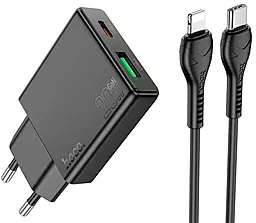 Мережевий зарядний пристрій Hoco N38 20w PD USB-C/USB-A ports fast charger + USB-C to Lightning cable black