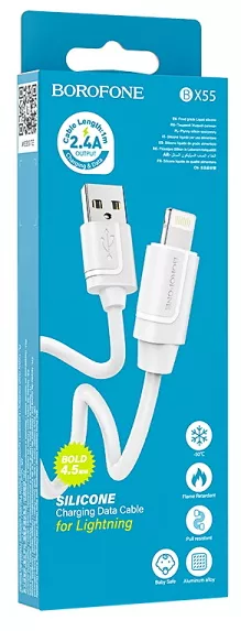Кабель Borofone BX55 Harmony Silicone USB-A - Lightning 12w 2.4a 1м cable White - фото 4