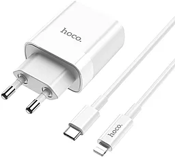 Мережевий зарядний пристрій з швидкою зарядкою Hoco C80A USB + USB Type-C Port + Type-C/Lightning Cable PD 3.1A White