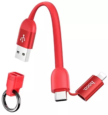 Универсальный кабель Hoco U87 Cool 2-in-1 USB-A to Type-C/Lightning 12w 2.4a 0.2м cable Red - фото 1
