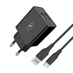 Мережевий зарядний пристрій SkyDolphin SC30T 2.1a 2xUSB-A ports home charger + USB-C cable black (MZP-000171)