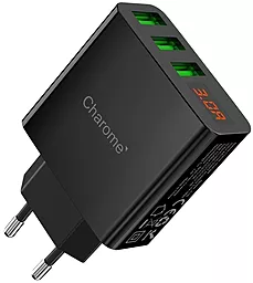 Мережевий зарядний пристрій з швидкою зарядкою Charome C12 15w 3xUSB-A ports charger black