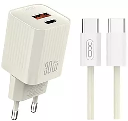 Мережевий зарядний пристрій XO L149 30w PD/QC USB-C/USB-A ports charger + USB-C to USB-C cable beige - фото Мережевий зарядний пристрій XO L149 30w PD/QC USB-C/USB-A ports charger + USB-C to USB-C cable beige