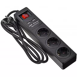 Мережевий фільтр (подовжувач) 2E 3xSchuko з вимикачем, 2xUSB, 1.8м (-U03ESUM1.8) чорний