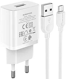 Мережевий зарядний пристрій Borofone BA52A Gamble 2.1a home charger + micro USB cable white - фото Мережевий зарядний пристрій Borofone BA52A Gamble 2.1a home charger + micro USB cable white