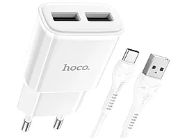 Сетевое зарядное устройство Hoco C88A 2.4a 2xUSB-A ports charger + USB-C cable white