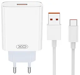 Сетевое зарядное устройство XO L164 120w QC USB-A fast charger + USB-C cable white - фото Сетевое зарядное устройство XO L164 120w QC USB-A fast charger + USB-C cable white