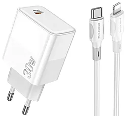 Сетевое зарядное устройство с быстрой зарядкой Borofone BA77A Insightful 30w PD USB-C fast charger + USB-C to Lightning cable white