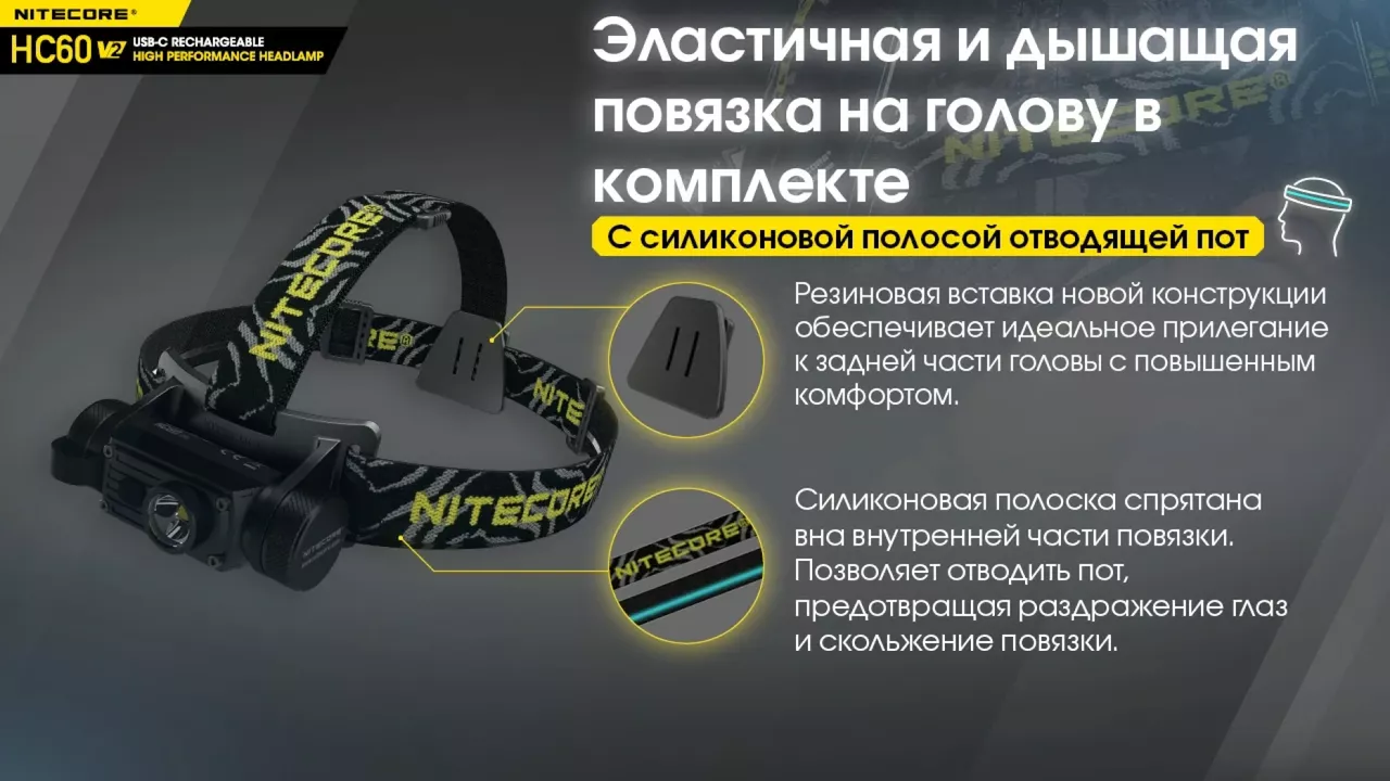 Налобный фонарик Nitecore HC60 V2 (6-1211_V2) (1x18650, 2xCR123, 2xRCR123) - фото 13