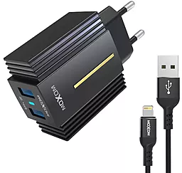 Сетевое зарядное устройство Moxom MX-HC11 2.4a 2xUSB-A ports charger + Lightning cable black - фото Сетевое зарядное устройство Moxom MX-HC11 2.4a 2xUSB-A ports charger + Lightning cable black
