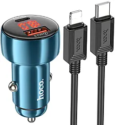 Автомобільний зарядний пристрій Hoco Z50 Leader 48w PD USB-C/USB-A ports car charger + USB-C to Lightning cable blue - фото Автомобільний зарядний пристрій Hoco Z50 Leader 48w PD USB-C/USB-A ports car charger + USB-C to Lightning cable blue