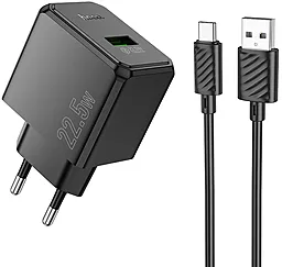 Мережевий зарядний пристрій Hoco CS17A 22.5w QC home charger + USB-C cable black - фото Мережевий зарядний пристрій Hoco CS17A 22.5w QC home charger + USB-C cable black