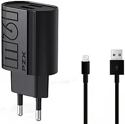Мережевий зарядний пристрій PZX P23 2.4A 2xUSB-A ports home charger + Lightning cable black