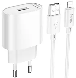 Сетевое зарядное устройство Hoco C109A 2.1a USB-A home charger + Lightning cable white - фото Сетевое зарядное устройство Hoco C109A 2.1a USB-A home charger + Lightning cable white