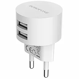 Сетевое зарядное устройство Borofone BA23A Brilliant 2.4a 2xUSB-A ports charger white - фото Сетевое зарядное устройство Borofone BA23A Brilliant 2.4a 2xUSB-A ports charger white