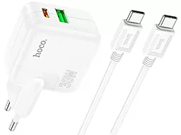 Мережевий зарядний пристрій з швидкою зарядкою Hoco C111A 30W PD/QC3.0 Lucky USB-A-C + USB-C cable White