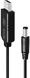 Кабель ColorWay с преобразователем 5V -> 12V USB-A - DC 5.5x2.5mm 12w 1a 1м cable Black (CW-CBUD067-BK)