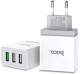 Сетевое зарядное устройство с быстрой зарядкой Hoco C24B 18w QC3.0 3xUSB-A ports charger white