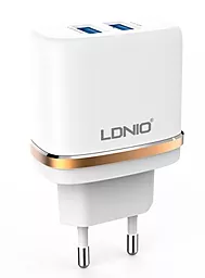 Мережевий зарядний пристрій LDNio 2 USB Home Charger 2.4A + Lightning USB Cable White (DL-AC52)