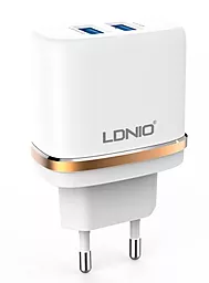 Сетевое зарядное устройство LDNio DL-AC52 2.4a 2xUSB-A ports charger + Lightning cable white - фото Сетевое зарядное устройство LDNio DL-AC52 2.4a 2xUSB-A ports charger + Lightning cable white