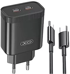Мережевий зарядний пристрій XO L105 35w PD 2xUSB-C fast charger + USB-C to USB-C cable black - фото Мережевий зарядний пристрій XO L105 35w PD 2xUSB-C fast charger + USB-C to USB-C cable black