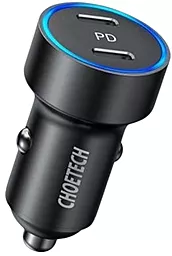 Автомобильное зарядное устройство Choetech 40w PD 2xUSB-C ports fast charger black (C0054-EU-WH) - миниатюра 2