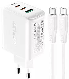 Мережевий зарядний пристрій AceFast A13 65W QC/PD 2xUSB - A + C Ports + USB - C Cable White