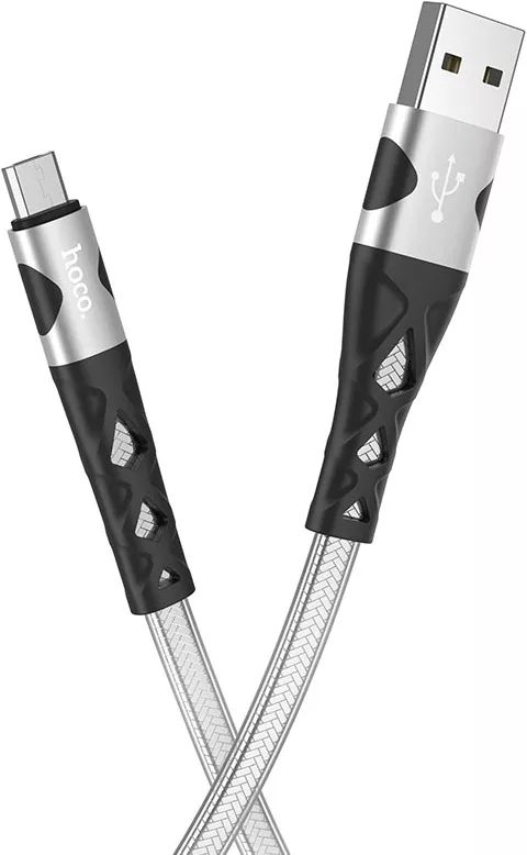 Кабель Hoco U105 Treasure Jelly USB-A - micro USB 12w 2.4a 1.2м cable Silver - фото 2