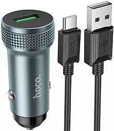 Автомобильное зарядное устройство Hoco Z49A 18w QC3.0 car charger + USB-C cable metal grey - фото Автомобильное зарядное устройство Hoco Z49A 18w QC3.0 car charger + USB-C cable metal grey