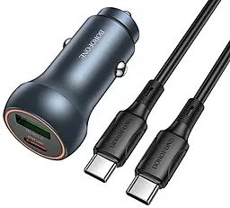 Автомобільний зарядний пристрій Borofone BZ32B 48w PD USB-C/USB-A ports car charger + USB-C to USB-C cable gray - фото Автомобільний зарядний пристрій Borofone BZ32B 48w PD USB-C/USB-A ports car charger + USB-C to USB-C cable gray
