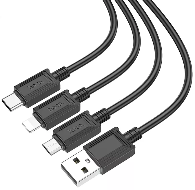 Універсальний кабель Hoco X74 3-in-1 USB-A to Type-C/Lightning/micro USB 10w 1м сable Black - фото 3