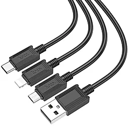 Універсальний кабель Hoco X74 3-in-1 USB-A to Type-C/Lightning/micro USB 10w 1м сable Black - мініатюра 3 Універсальний кабель Hoco X74 3-in-1 USB-A to Type-C/Lightning/micro USB 10w 1м сable Black - мініатюра 3