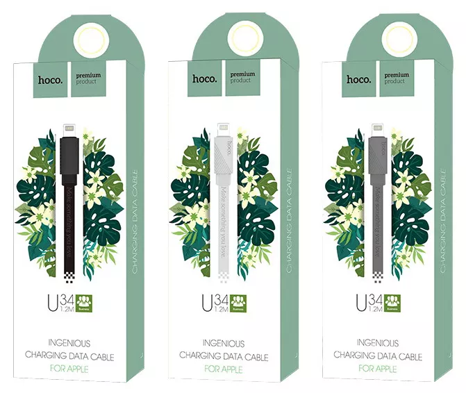 Кабель Hoco U34 LingYing Charged USB-A - Lightning 12w 2.4a 1.2м cable White - фото 3