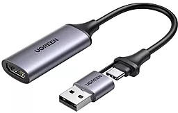 Відео перехідник (адаптер) CM489 USB-A/Type-C - HDMI v2.0 4k 60hz 0.2m gray (40189) Ugreen