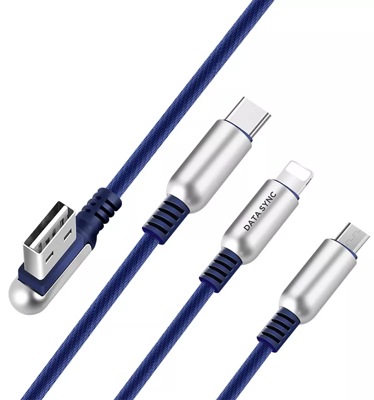 Универсальный кабель Hoco U17 Combo 3-in-1 USB-A to Type-C/Lightning/micro USB 12w 2.4a 1.5м сable Blue - фото 3