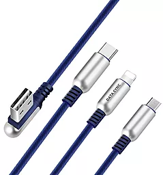 Универсальный кабель Hoco U17 Combo 3-in-1 USB-A to Type-C/Lightning/micro USB 12w 2.4a 1.5м сable Blue - миниатюра 3 Универсальный кабель Hoco U17 Combo 3-in-1 USB-A to Type-C/Lightning/micro USB 12w 2.4a 1.5м сable Blue - миниатюра 3