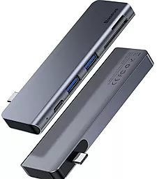 Мультипортовий Type-C хаб Baseus USB-C Harmonica Five-in-one Multiport Adapter Grey (CAHUB-K0G) - мініатюра 2