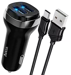 Автомобильное зарядное устройство Hoco Z40 2.4a 2xUSB-A ports car charger + USB-C cable black